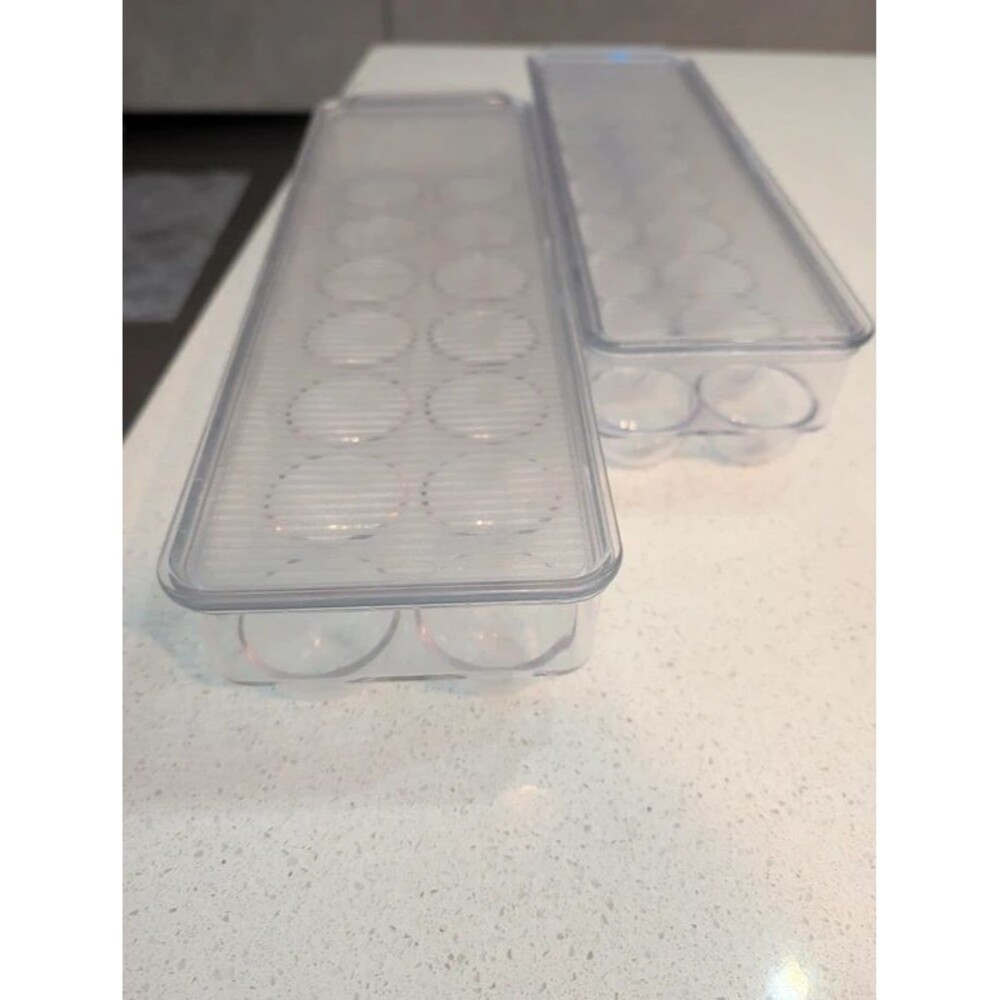 Set of 2 Clear Plastic Egg Storage Bins – Fridge/Pantry Organizer